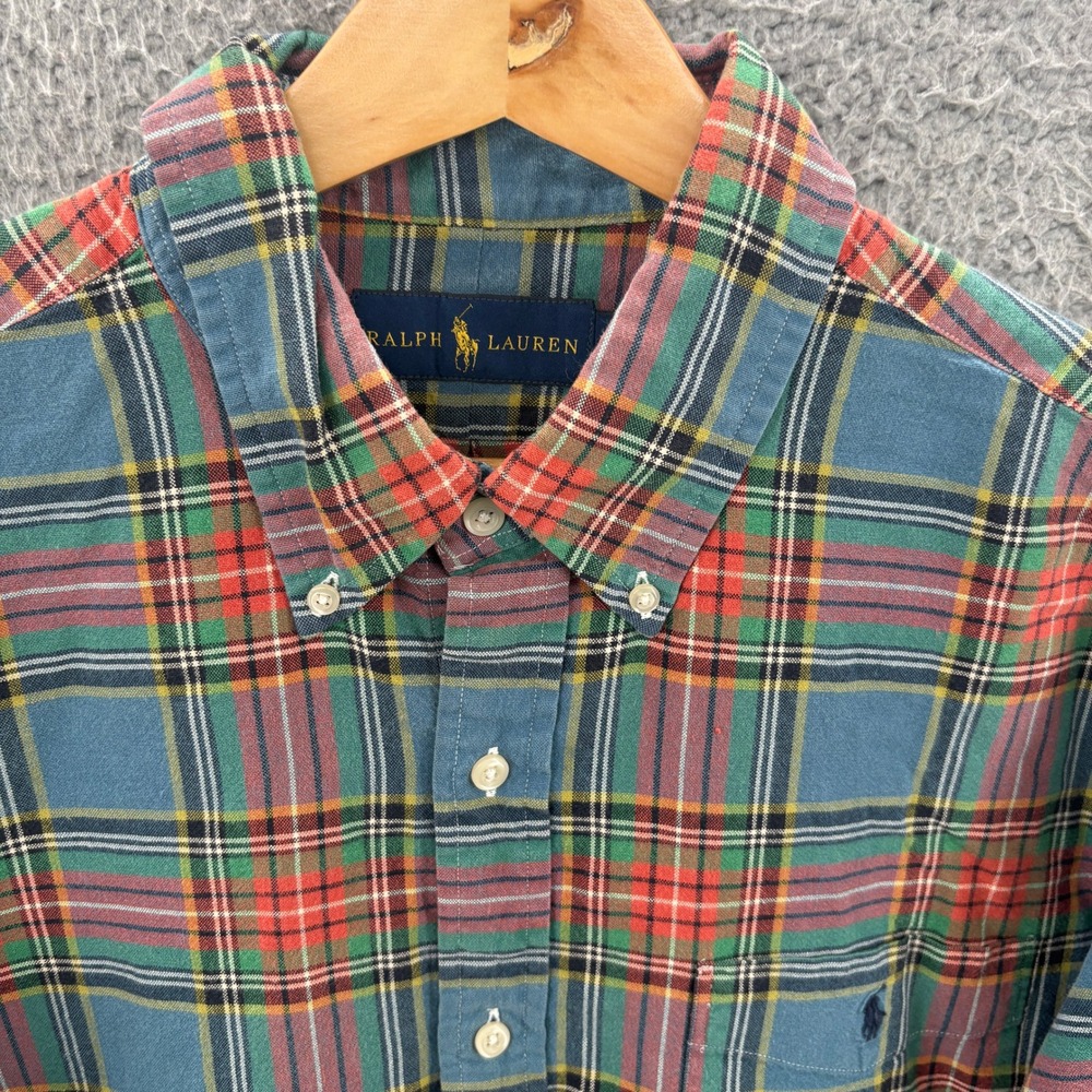 Ralph Lauren Button Down Shirt Men Large Scotch Plaid Oxford Long Sleeve Cotton